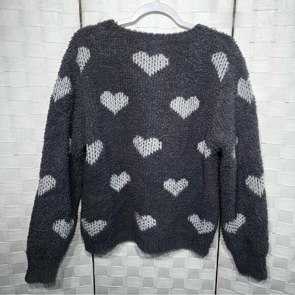 POL Womens Cozy Soft Textured Slouchy Graphic Heart Pullover Sweater Size Medium - Picture 4 of 9
